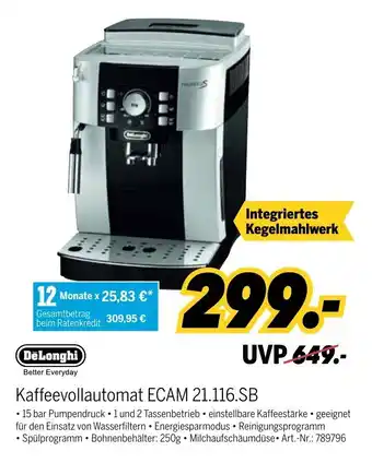 MEDIMAX DeLonghi Kaffeevollautomat | ECAM 21.116.SB Angebot