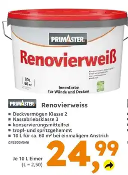 Globus Baumarkt PRIMASTER Renovierweiß Angebot