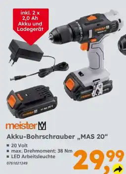 Globus Baumarkt meister Akku-Bohrschrauber „MAS 20“ Angebot