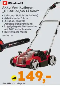 Globus Baumarkt Einhell Akku Vertikutierer „GE-SC 36/35 Li Solo“ Angebot