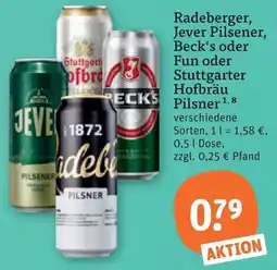 tegut Radeberger, Jever Pilsener, Beck's oder Fun oder Stuttgarter Hofbräu Pilsner Angebot