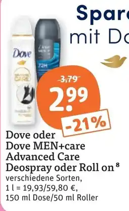 tegut Dove Deospray oder Roll on Angebot
