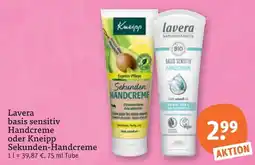 tegut Lavera basis sensitiv Handcreme oder Kneipp Sekunden-Handcreme Angebot