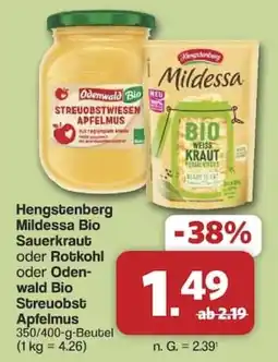 Famila Nord West Hengstenberg Mildessa Bio Sauerkraut oder Rotkohl oder Odenwald Bio Streuobst Apfelmus Angebot