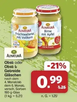 Famila Nord West ALNATURA Obst oder Obst & Getreide Gläschen Angebot