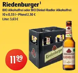Getränke Hoffmann Riedenburger BIO Alkoholfrei oder BIO Dinkel-Radler Alkoholfrei Angebot