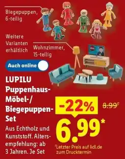 Lidl LUPILU Puppenhaus-Möbel-/Biegepuppen-Set Angebot