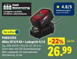 Lidl PARKSIDE Akku 20 V/4 Ah + Ladegerät 4,5 A Angebot