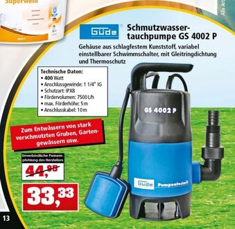 Thomas Philipps Schmutzwassertauchpumpe GS 4002 P Angebot