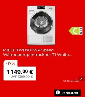 MIELE TWH780WP Speed Wärmepumpentrockner T1 White