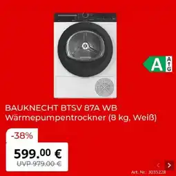 MediaMarkt BAUKNECHT BTSV 87A WB Wärmepumpentrockner Angebot