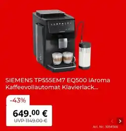 MediaMarkt SIEMENS TP555EM7 EQ500 iAroma Kaffeevollautomat Klavierlack Angebot