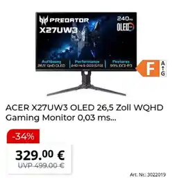 MediaMarkt ACER X27UW3 OLED 26,5 Zoll WQHD Gaming Monitor Angebot