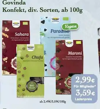 LPG Biomarkt Govinda Komfekt, Div. Sorten, Ab 100g Angebot