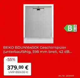 MediaMarkt BEKO BDUN16450X Geschirrspüler Angebot