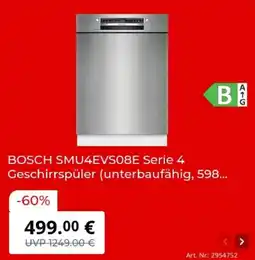 MediaMarkt BOSCH SMU4EVS08E Serie 4 Geschirrspüler Angebot