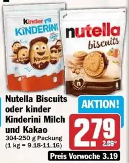 AEZ Nutella Biscuits oder kinder Kinderini Milch und Kakao Angebot