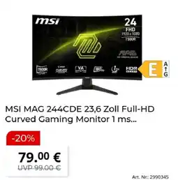 MediaMarkt MSI MAG 244CDE 23,6 Zoll Full-HD Curved Gaming Monitor Angebot