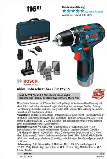 Conrad Bosch Akku-bohrschrauber Gsr 12v-15 Angebot