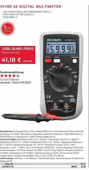 Conrad Vc190 Se Digital Multimeter Angebot