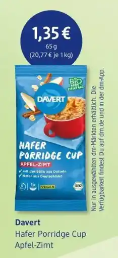 dm drogerie Davert Hafer Porridge Cup Apfel-Zimt Angebot