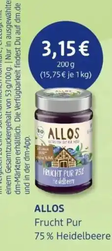 dm drogerie ALLOS Frucht Pur 75% Heidelbeere Angebot