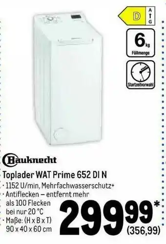 METRO Toplader Wat Prime 652 Di N Angebot