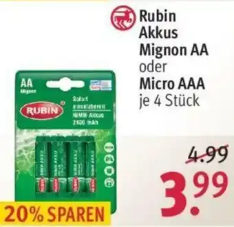 Rossmann Rubin Akkus Mignon AA oder Micro AAA 4 Stück Angebot