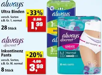 Thomas Philipps Always Ultra Binden 28 Stück oder Always Discreet Inkontinenz Pants 8 Stück Angebot