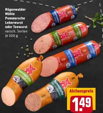 REWE Rugenwalder Muhle Pommersche o. Teewurst 100g Angebot