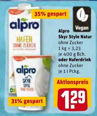 REWE alpro Skyr Style Natur 400g o. Haferdrink 1L Angebot