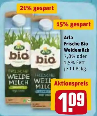 REWE Arla Frische Bio Weidemilch 1L Angebot