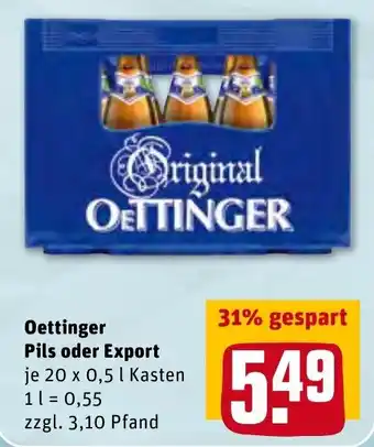 REWE Oettinger Pils o. Export 20*500ml Angebot