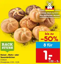 Netto Marken-Discount BACK STUBE Kaiser, Mohn oder Sesambrotchen Angebot