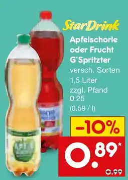 Netto Marken-Discount StarDrink Apfelschorle oder Frucht G'Spritzter Angebot