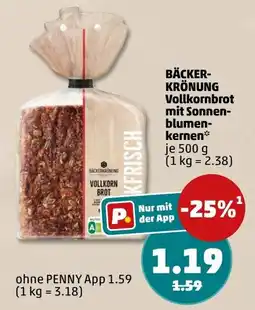 PENNY BÄCKERKRÖNUNG Vollkornbrot mit Sonnenblumenkernen Angebot