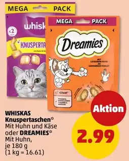 PENNY WHISKAS Knuspertaschen* Mit Huhn und Käse oder DREAMIES* Mit Huhn Angebot