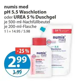 V Markt numis med pH 5.5 Waschlotion oder UREA 5 % Duschgel Angebot