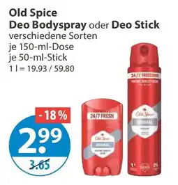 V Markt Old Spice Deo Bodyspray oder Deo Stick Angebot