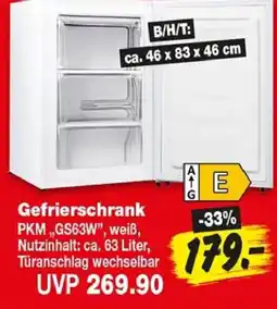 Repo Markt Gefrierschrank PKM „GS63W“ Angebot