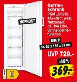 Repo Markt Gefrierschrank PKM „GS212. 4A++NF“ Angebot