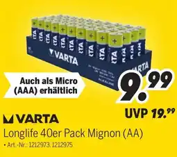 MEDIMAX VARTA Longlife 40er Pack Mignon (AA) Angebot