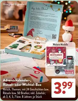 Aldi Süd Adventskalender-, Rätsel- oder Wichtel-Box Angebot