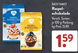Aldi Süd BACK FAMILY Raspelschokolade Angebot