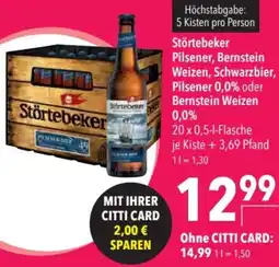 CITTI Markt Störtebeker Pilsener, Bernstein Weizen, Schwarzbier, Pilsener 0,0% oder Bernstein Weizen 0,0% Angebot