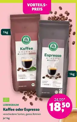 Biomarkt LEBENSBAUM Kaffee oder Espresso Angebot