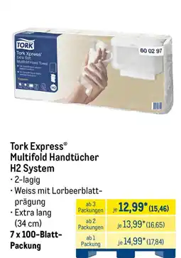 METRO Tork Express Multifold Handtücher H2 System Angebot