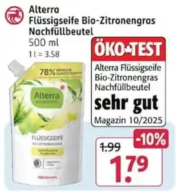Rossmann Alterra Flüssigseife Bio-Zitronengras Angebot