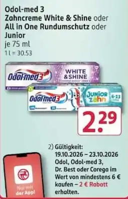 Rossmann Odol-med 3 Zahncreme White & Shine oder All in One Rundumschutz oder Junior Angebot