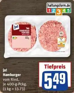 REWE ja! Hamburger vom Rind Angebot